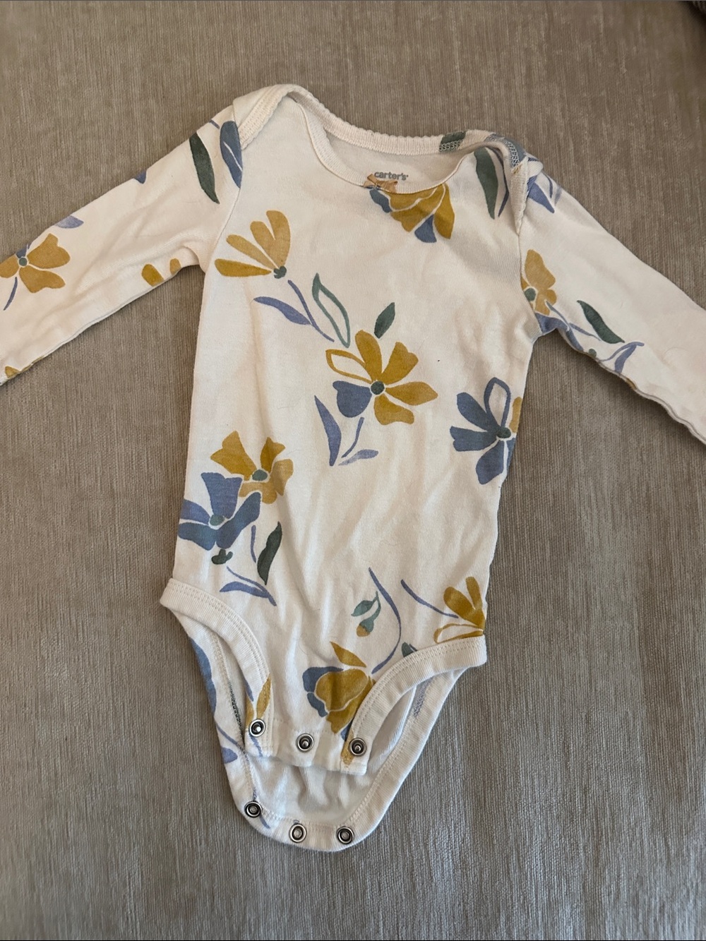 Carter's Cream Floral Long-Sleeve Bodysuit with Blue and Mustard Flowers